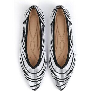 🆕Women's Zebra White Flats Shoes Pointed Toe Knit Ballet Comfortable Dressy
